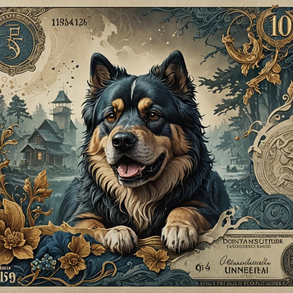 Finnish Spitz Dog Art on Banknote