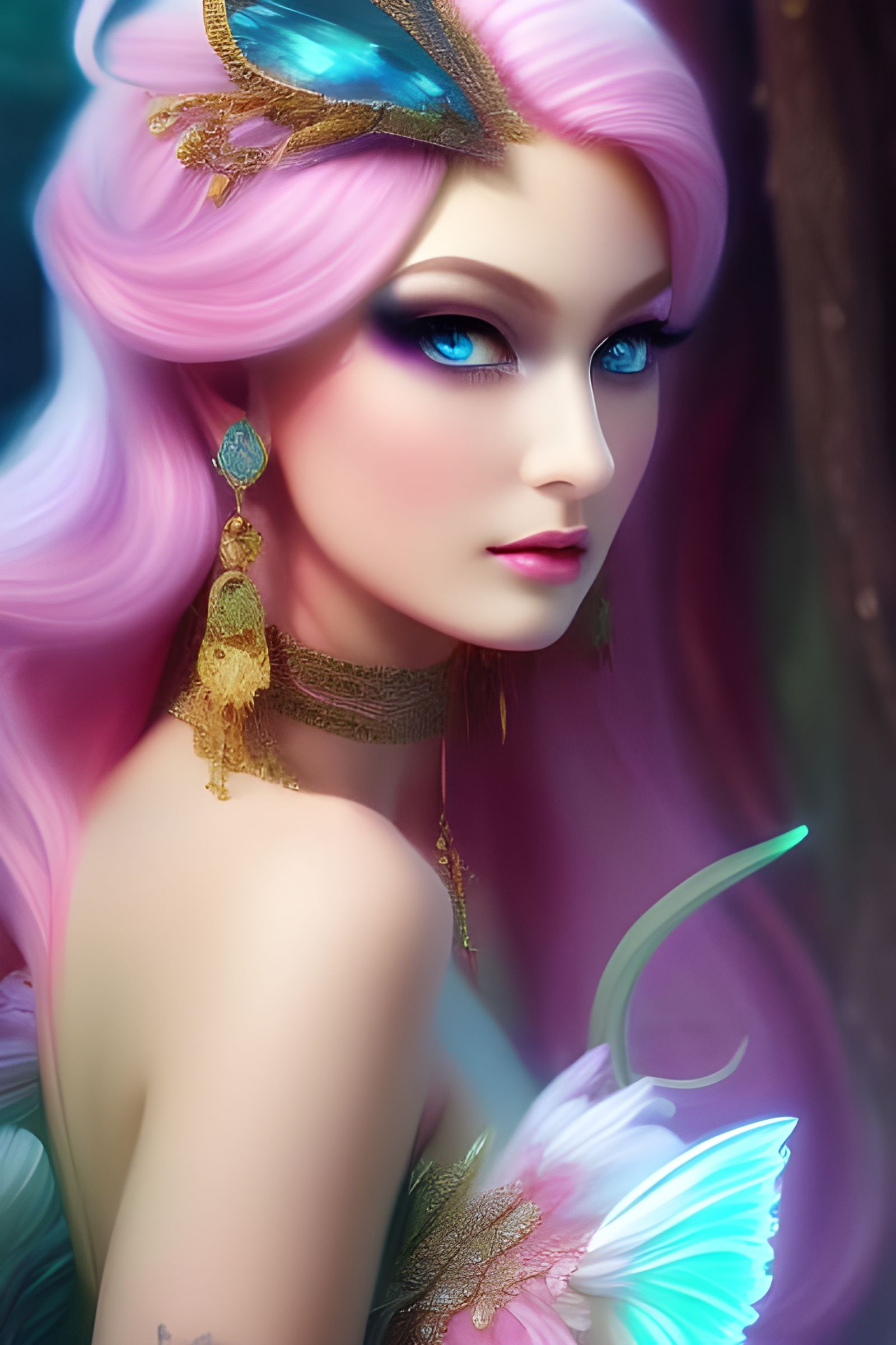 Ethereal Neon Anime Fairy Goddess in Lushill Style