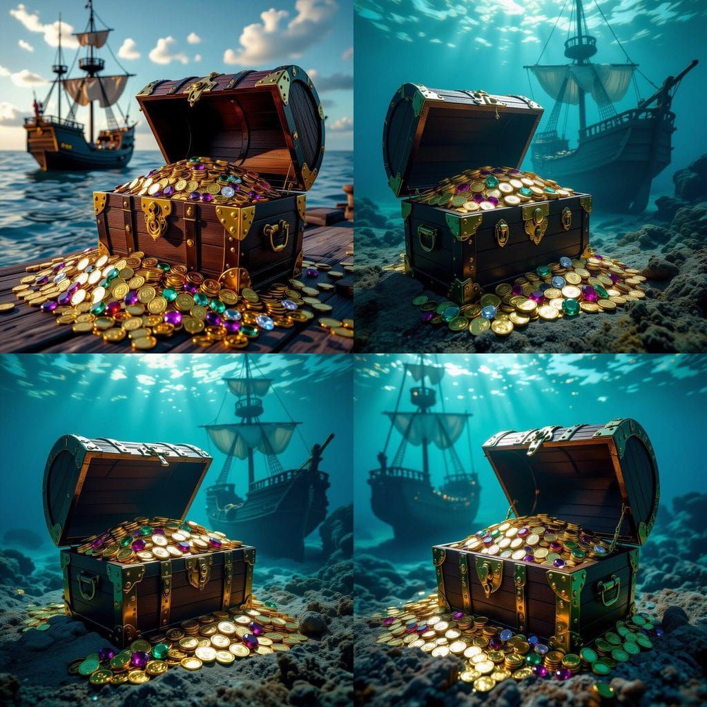 Underwater Treasure Chest Full of Jewels