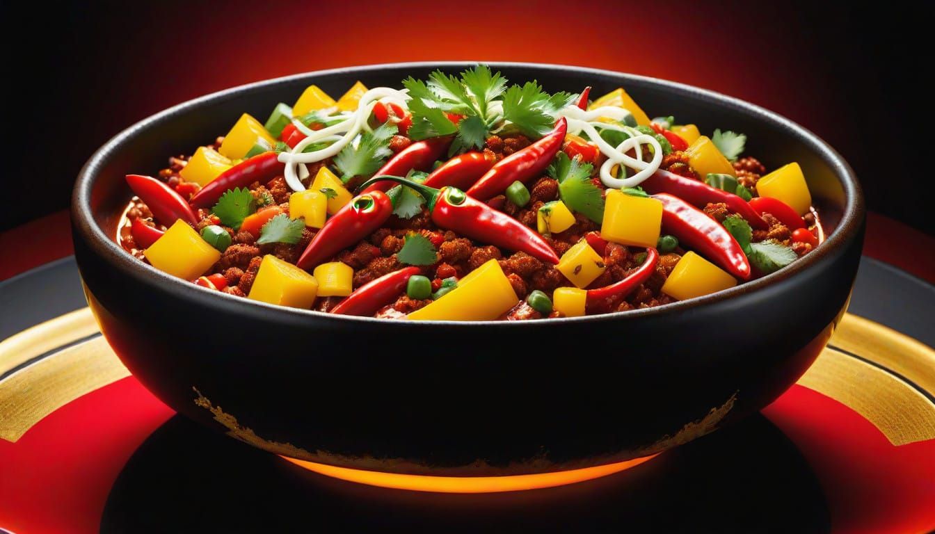 Sultry Spice: Luxurious Chilli Dish in Dramatic Lighting