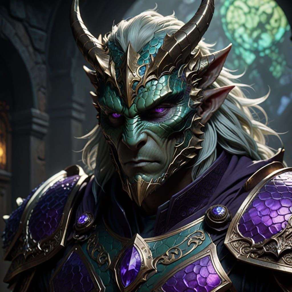 Dark Fantasy Fighter with Bronze Dragonborn Scales