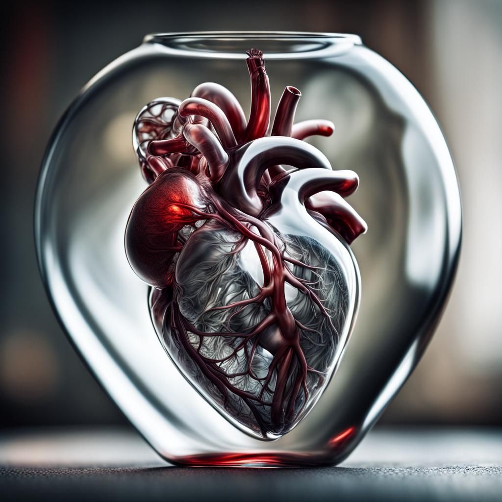 Hyperrealistic Glass Heart with Intricate Details