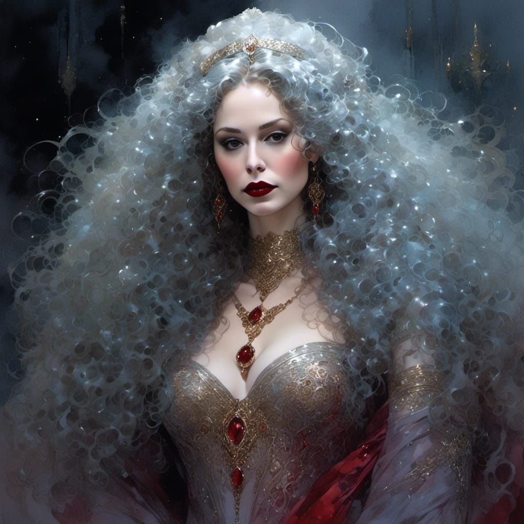 Watercolor Portrait of a Red-Haired Princess with Lace