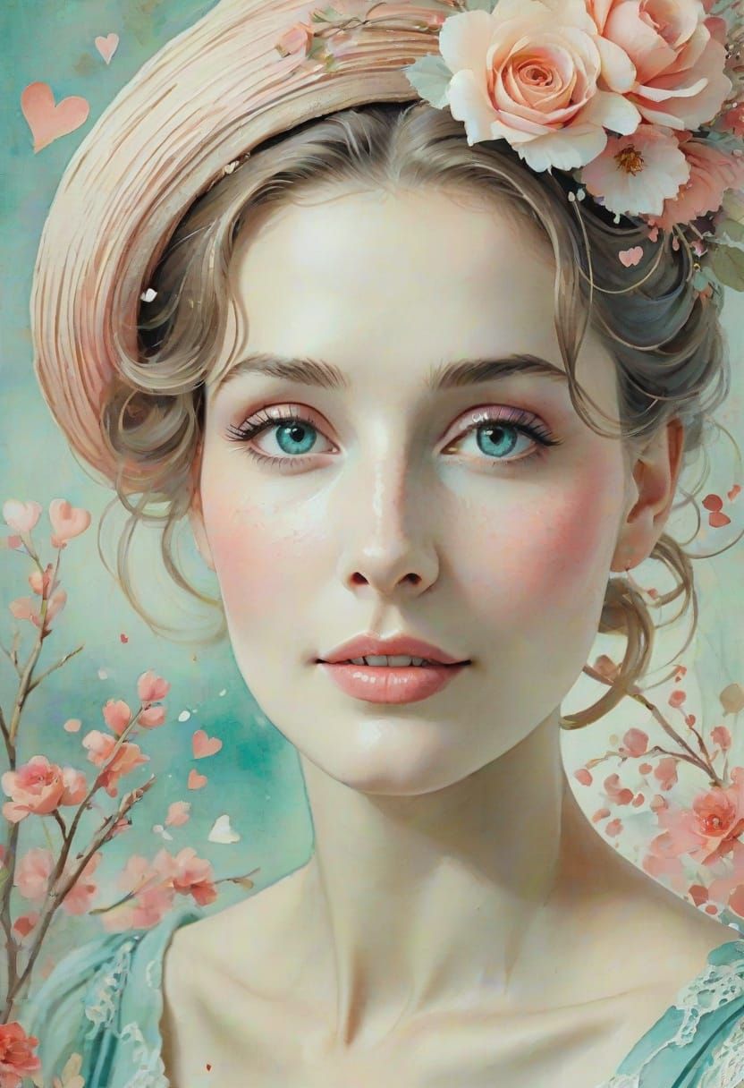 Enchanting Valentine's Day Scene in Whimsical Watercolor Sty...