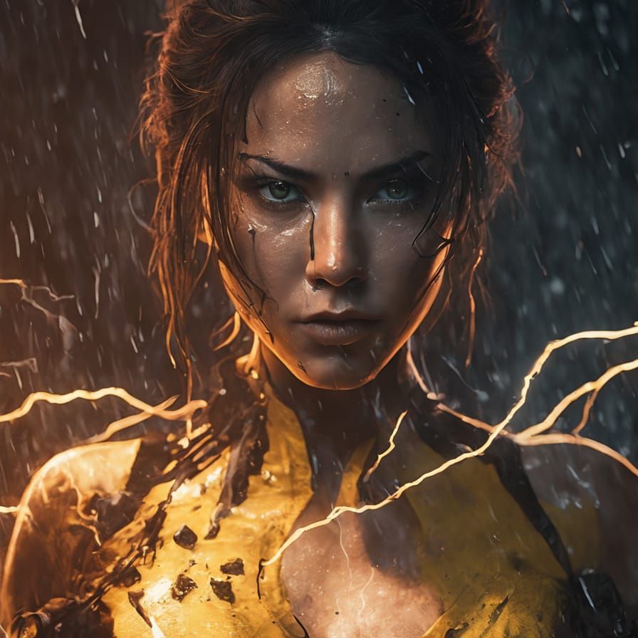 Cinematic Lightning Woman in Liquid Smoke