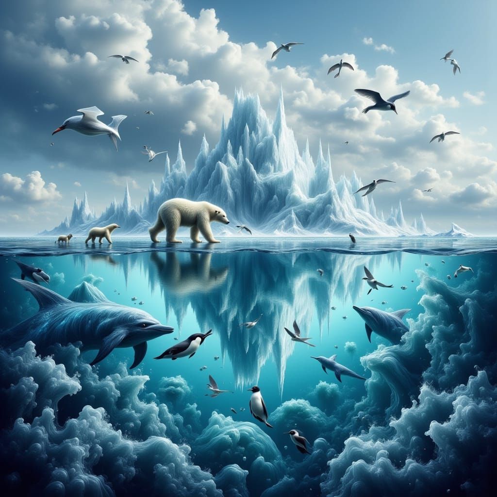 Arctic Wildlife in Neo-Impressionist Style