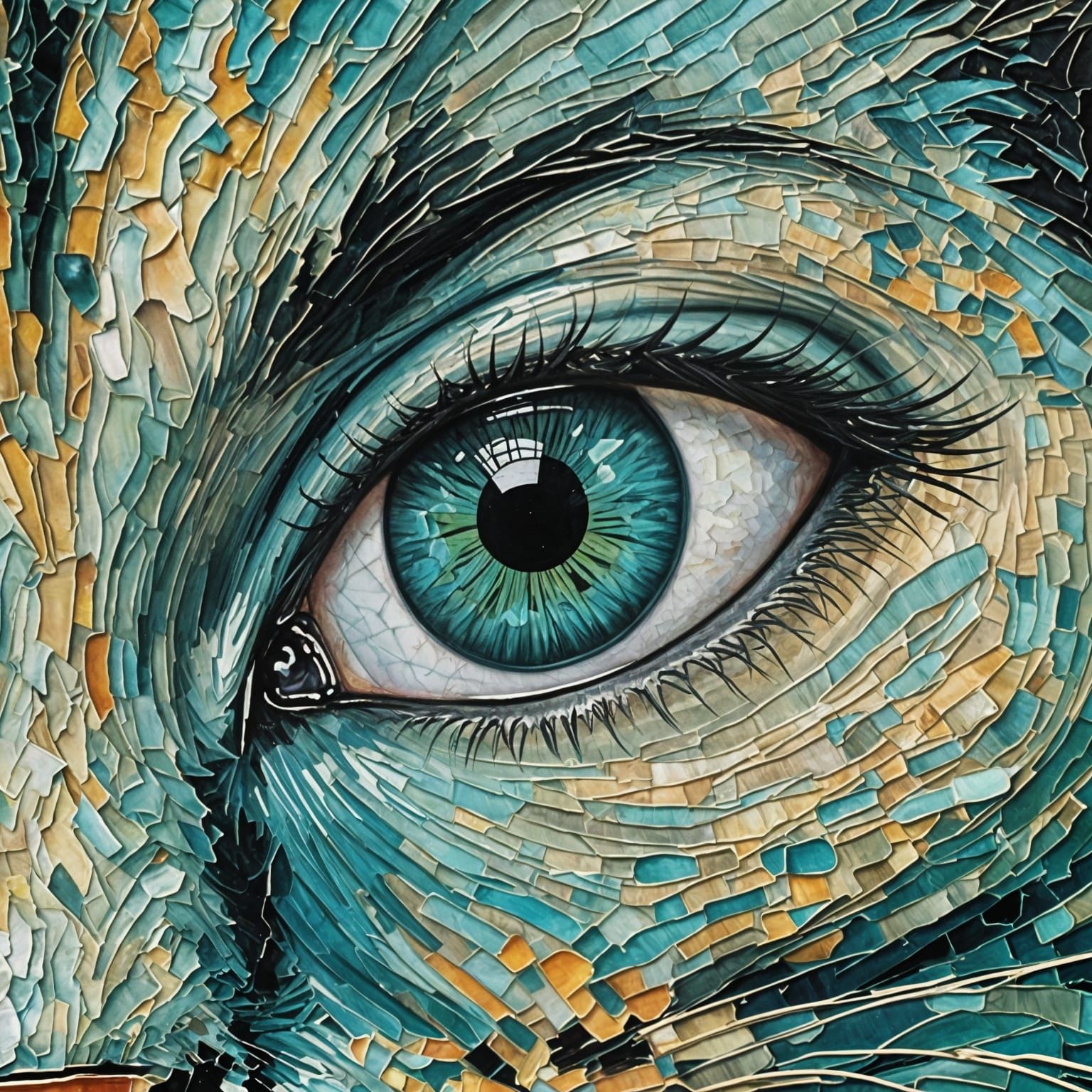 Turquoise Eye with Kitten Reflection as Impasto Painting