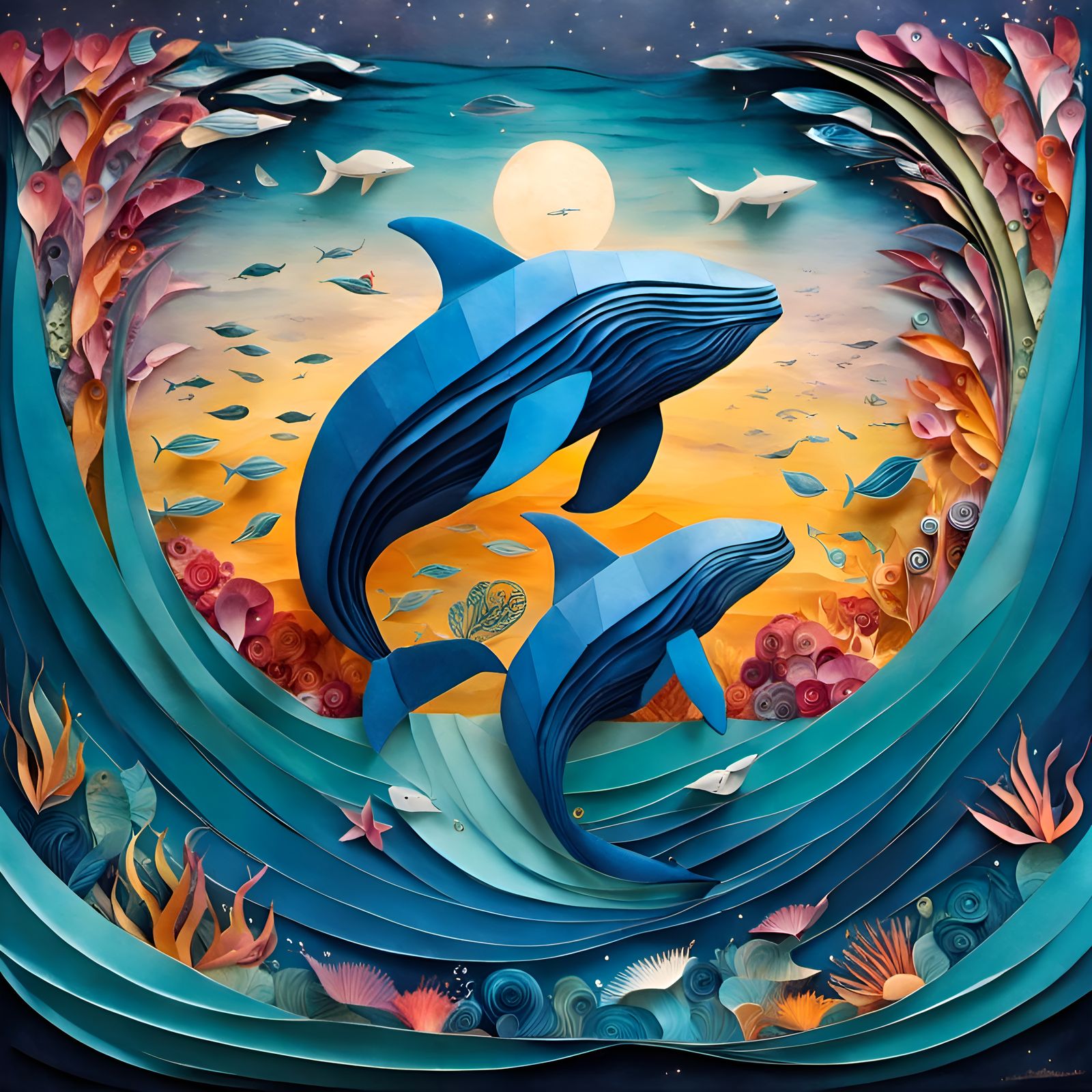 Origami Whales: A Cheerful Seascape