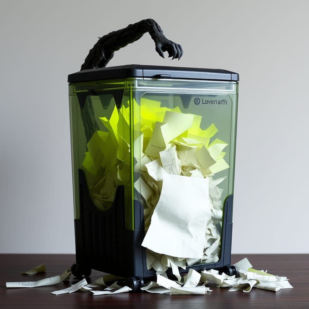 Lovecraftian Paper Shredder Emerging from Cosmic Horror