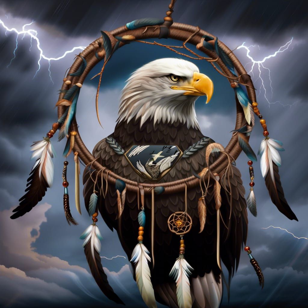 Bald Eagle Dreamcatcher with Thunderstorm Background