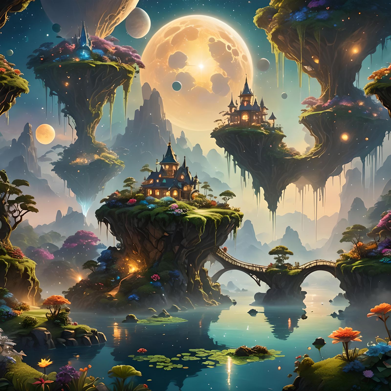 Celestial Floating Islands in Ethereal Fantasy Landscape
