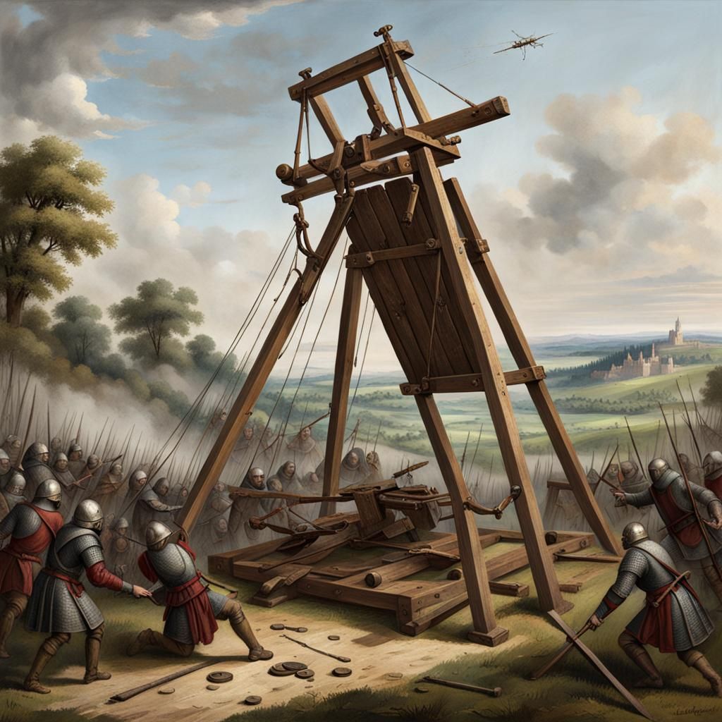 Medieval Counterweight Catapult in Battle
