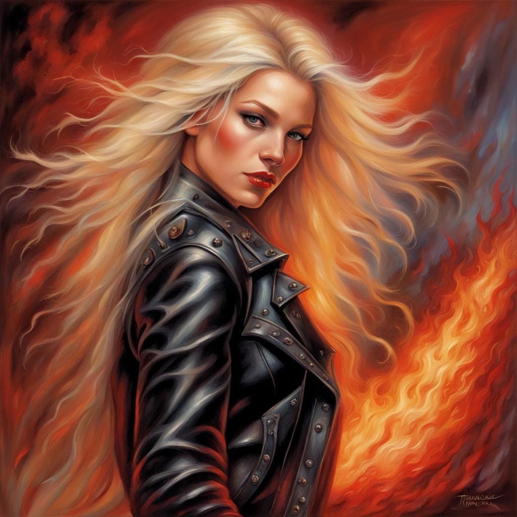 Rocker Girl in Flames: Ethereal Fantasy Art