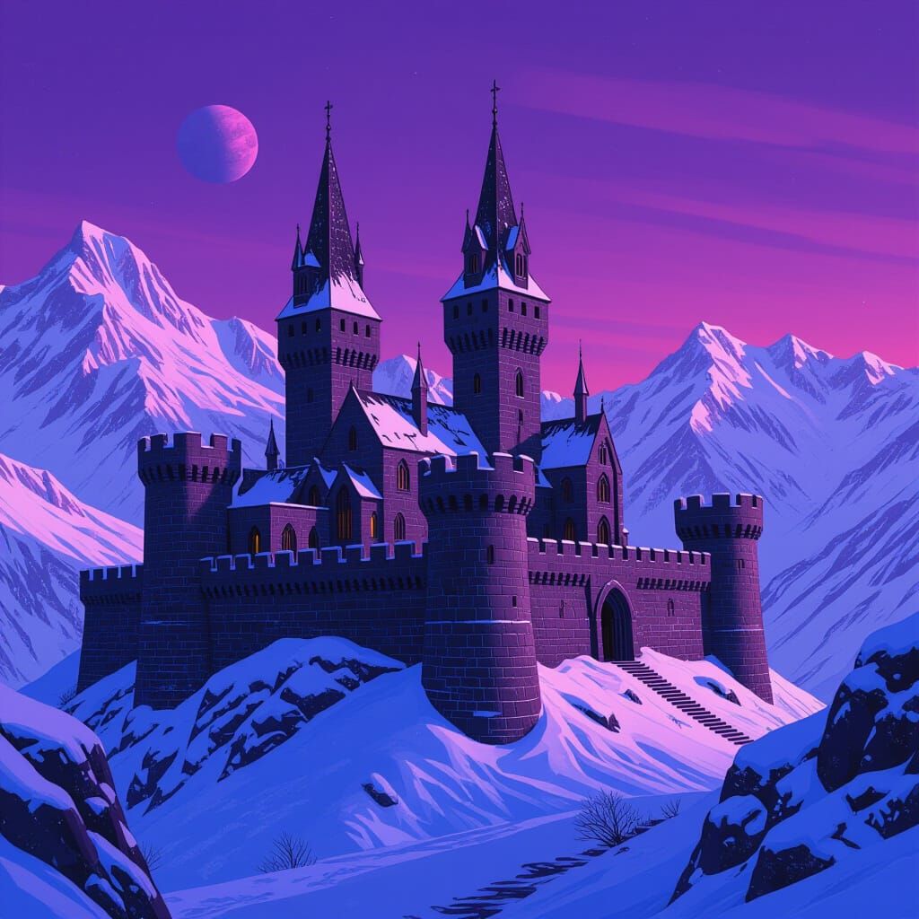 Alien Planet Castle in Retro Sci-Fi Style