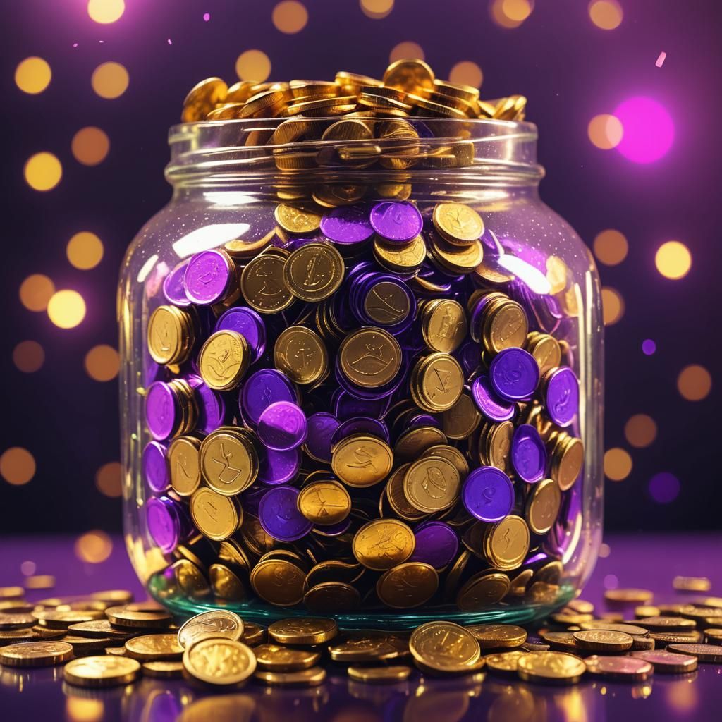 Gold Coins in Glass Jar, Synthwave Neon Style