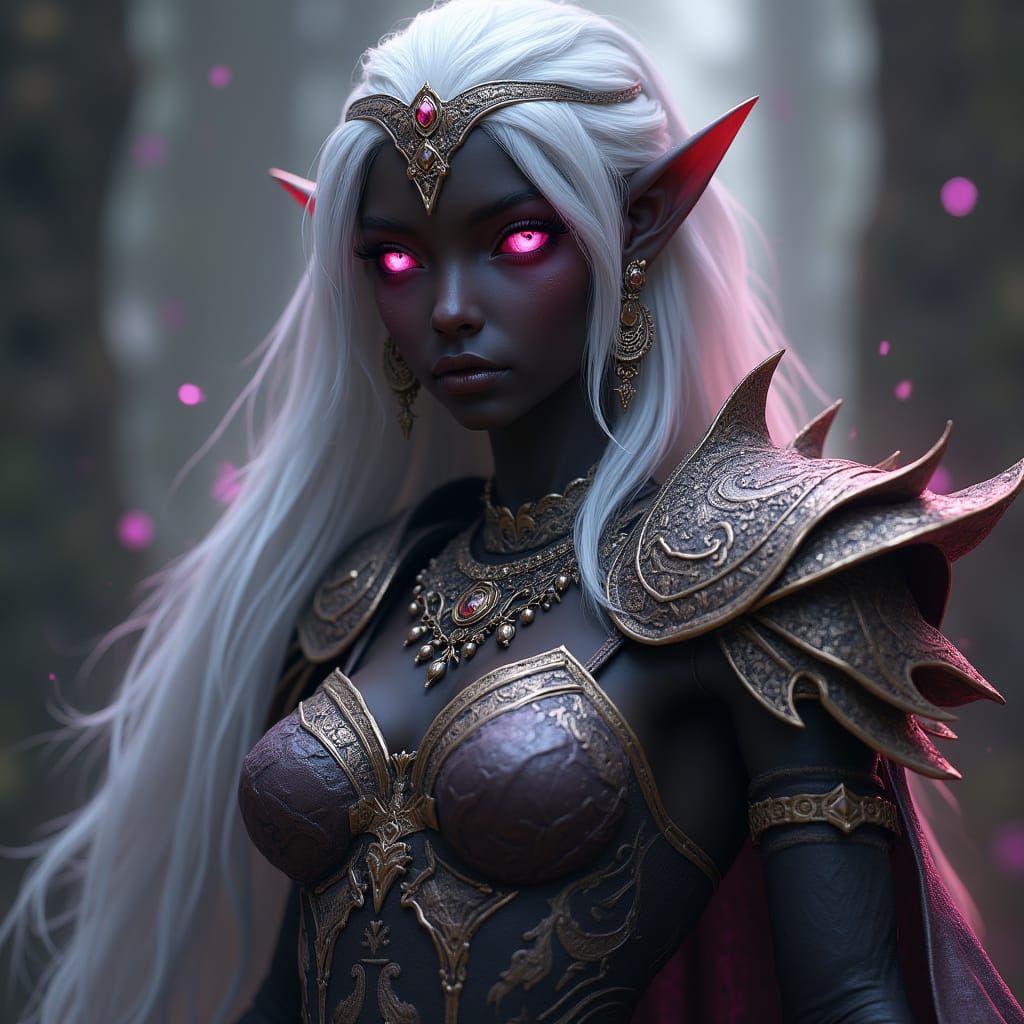 Dark Elf Warrior in Ornate Armor, Fantasy Art