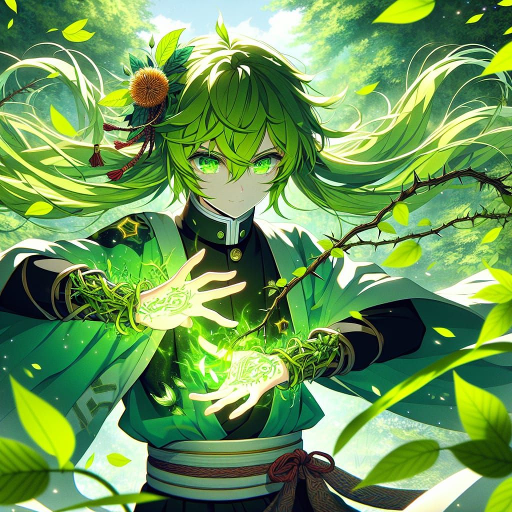 Anime Elementalist Summons Vines in Lush Forest