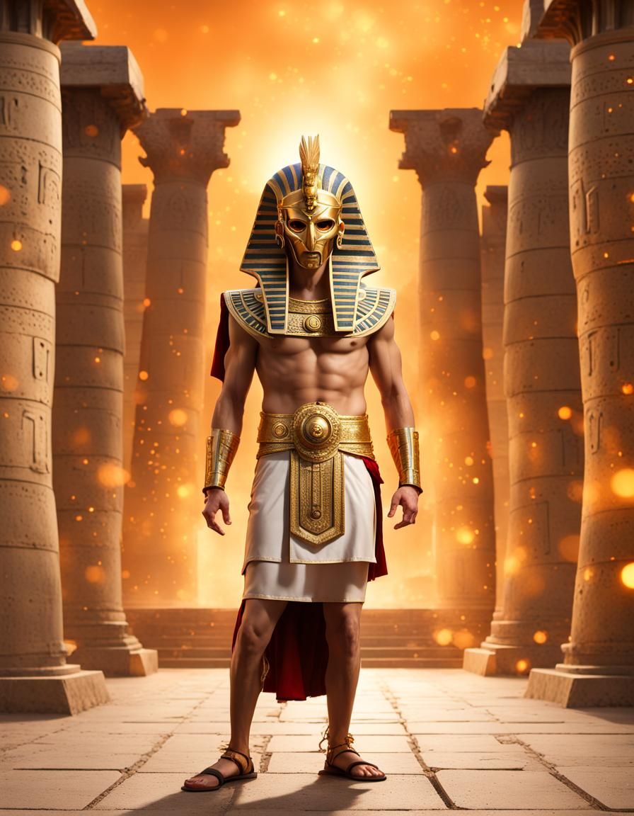 Roman Pharaoh with Golden Mask in Temple