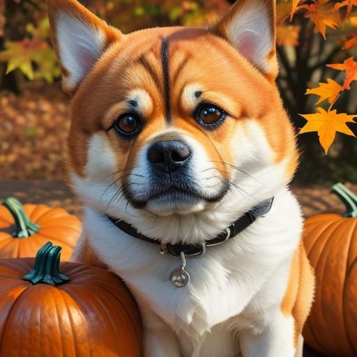 Dog in Pumpkin Costume: Abstract Fauvist Digital Art