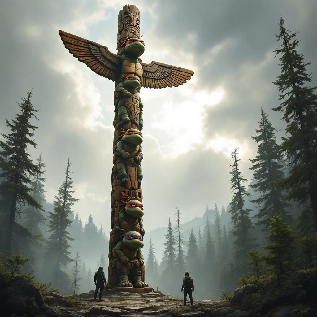 TMNT Totem Pole in Oil Painting Realism