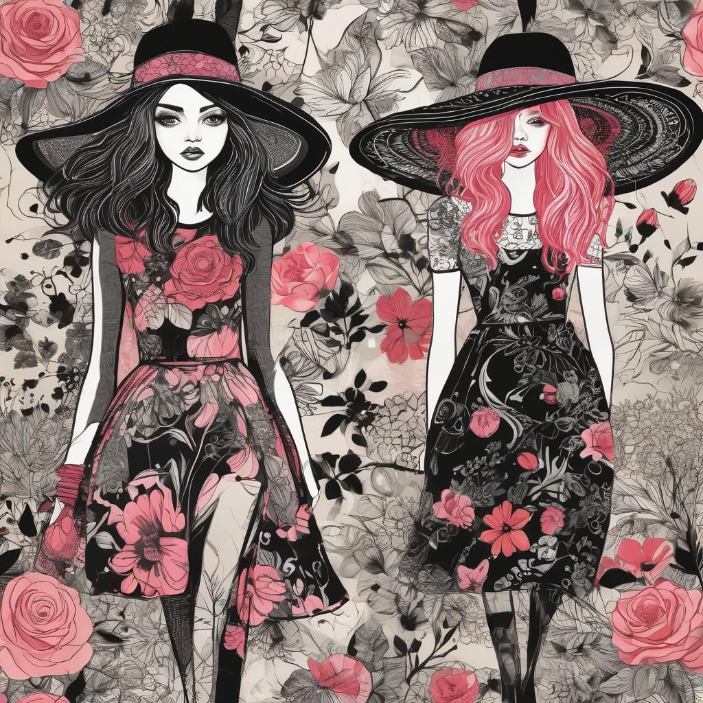 Abstract Fashion Illustration of Two Girls in Vector Art