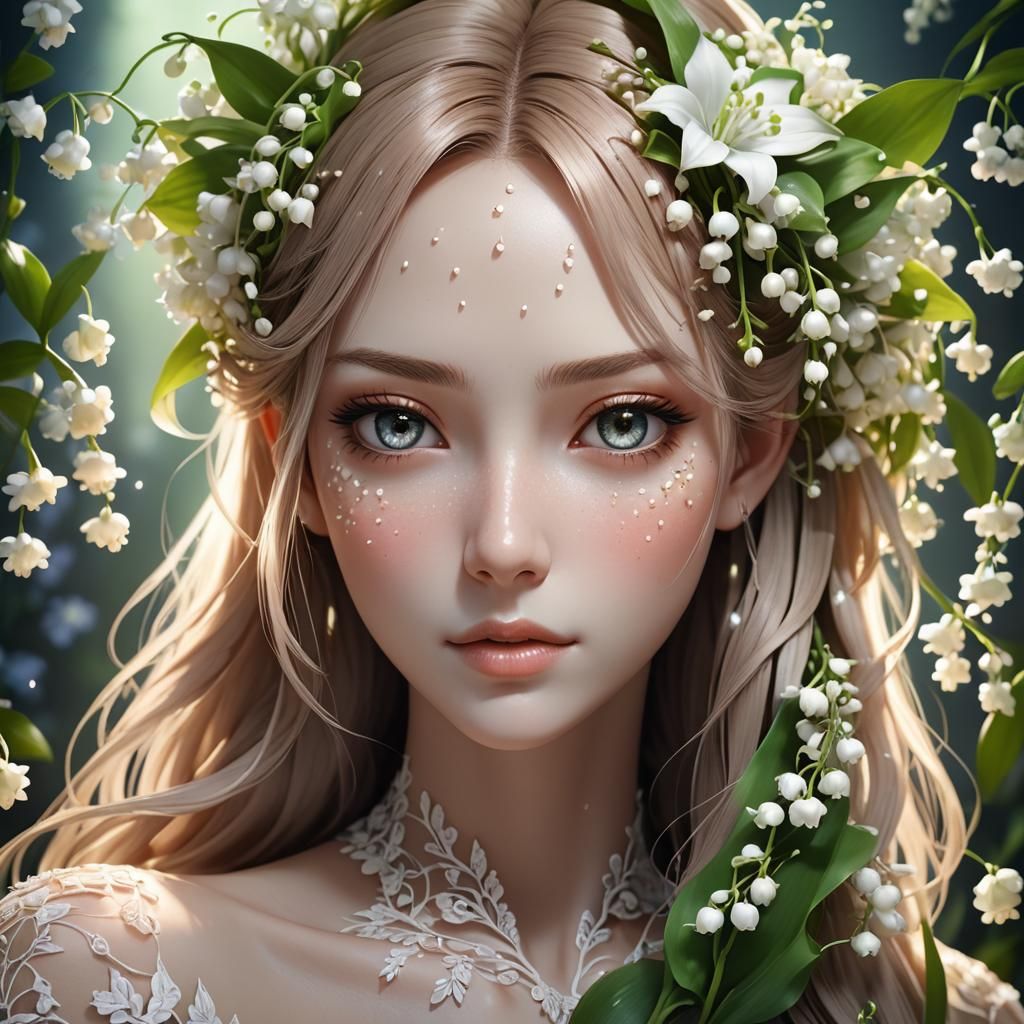 Lily of the Valley Creature in Anime Style