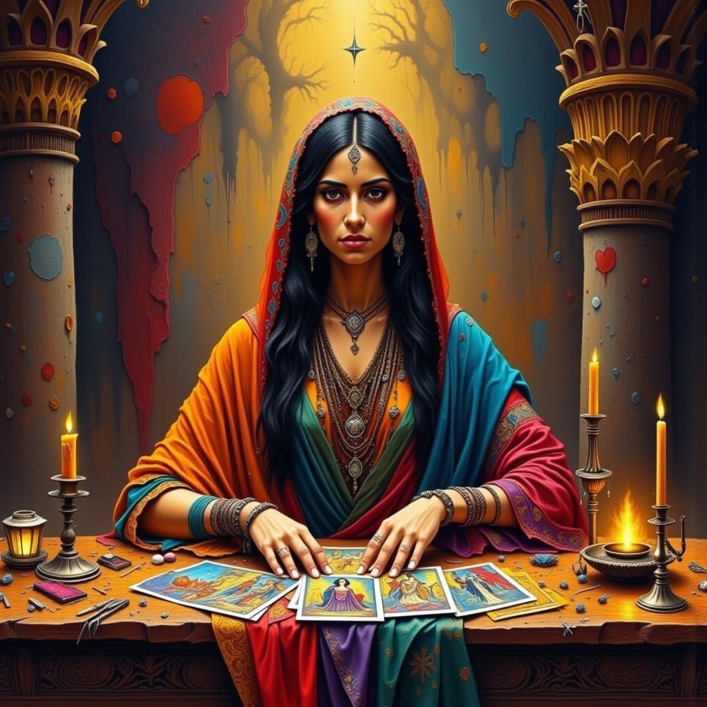 Mystical Gypsy Tarot Reader in Alphonse Mucha Style