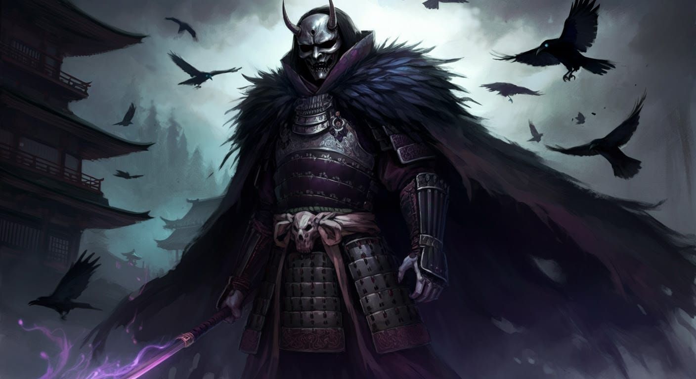 Dark Fantasy Kannushi Resurrected in Black Leather Armor wit...