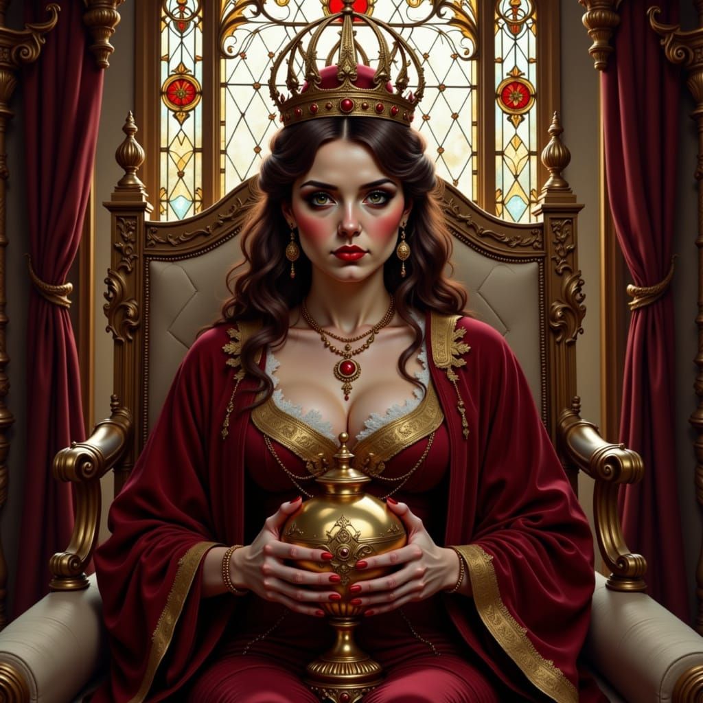 Regal Empress in Gilded Throne, Baroque Oil Painting Style