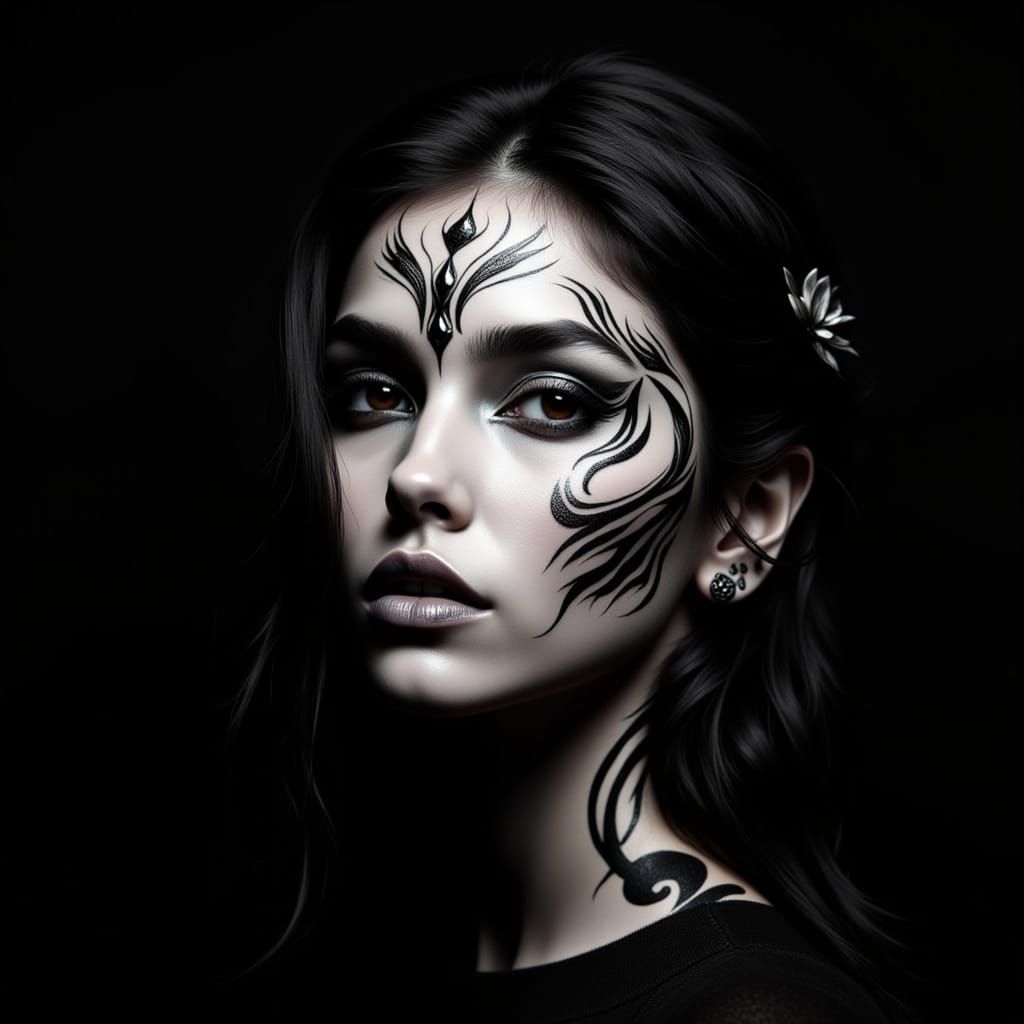 Minimalist Tribal Tattoo Art of Woman's Face