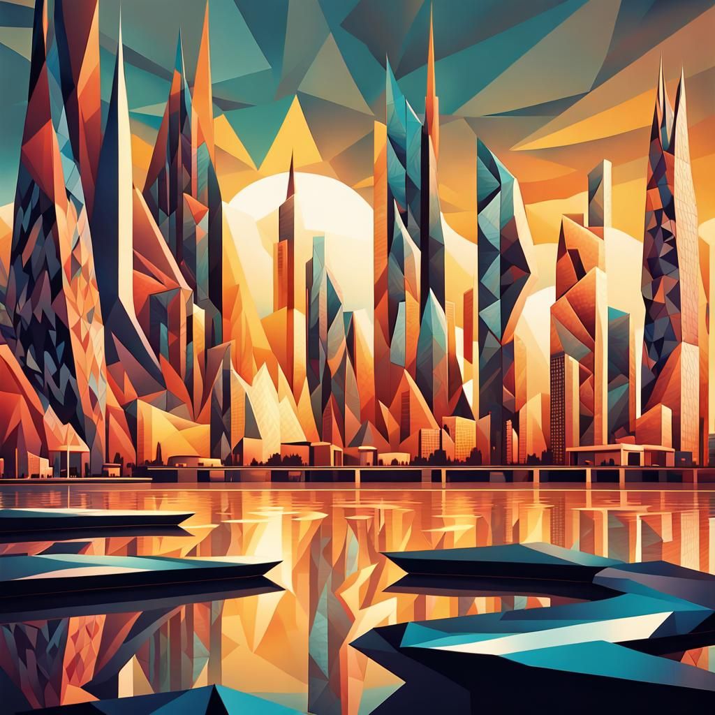 Art Deco Geometric Futurescape in Retro Style