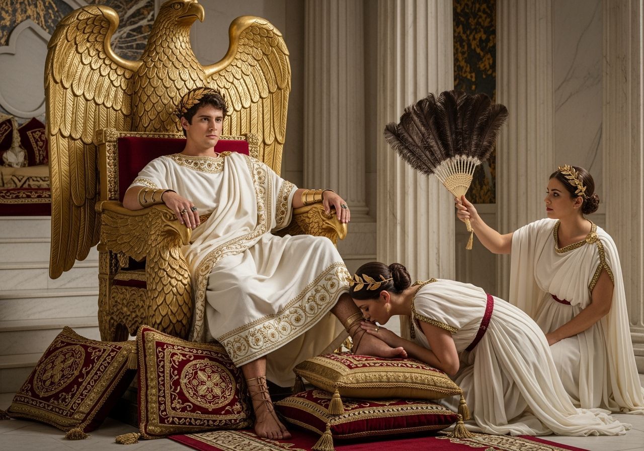 Young Emperor on Eagle Throne in Palace Room
