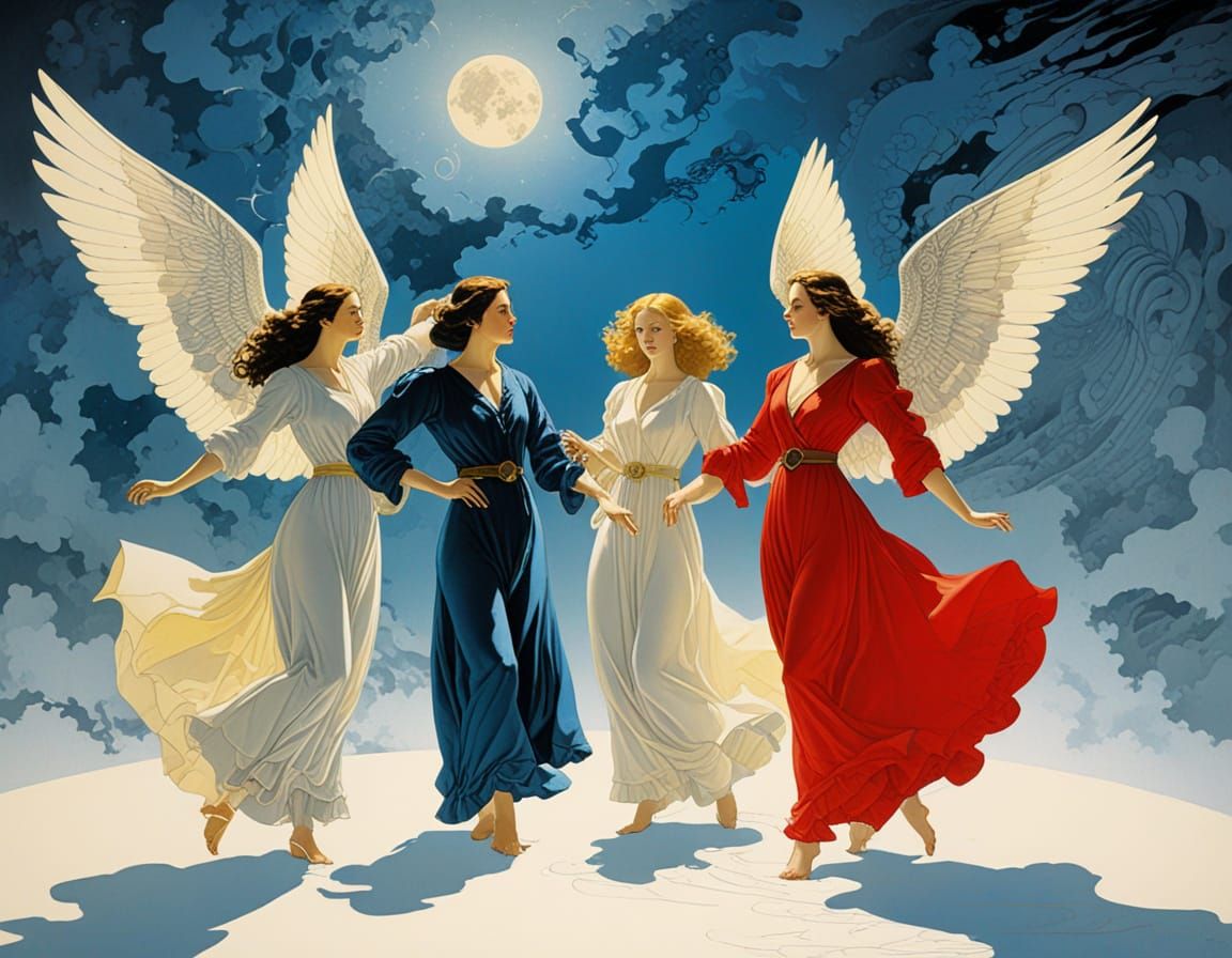 Angels Dancing in Storm Maximalist Art