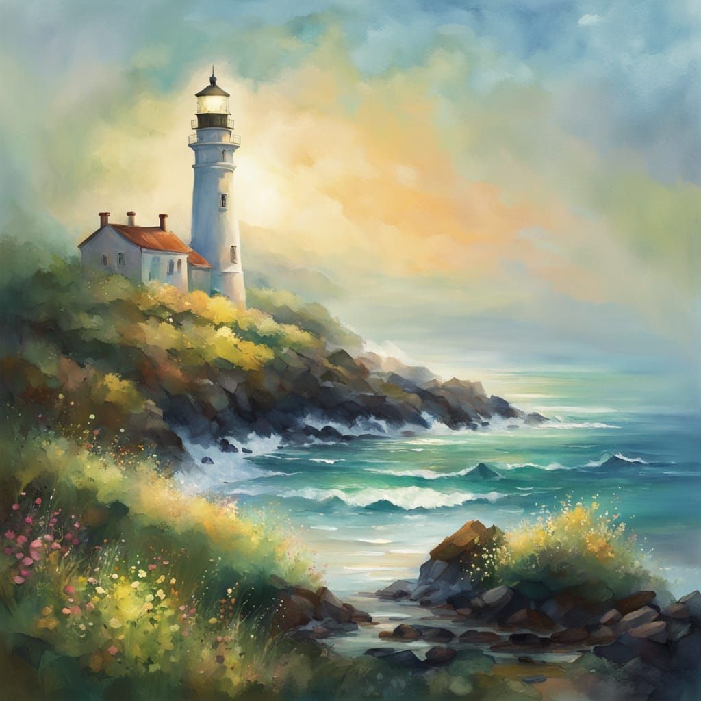 Idyllic Lighthouse at Dawn in a Romantic Seascape