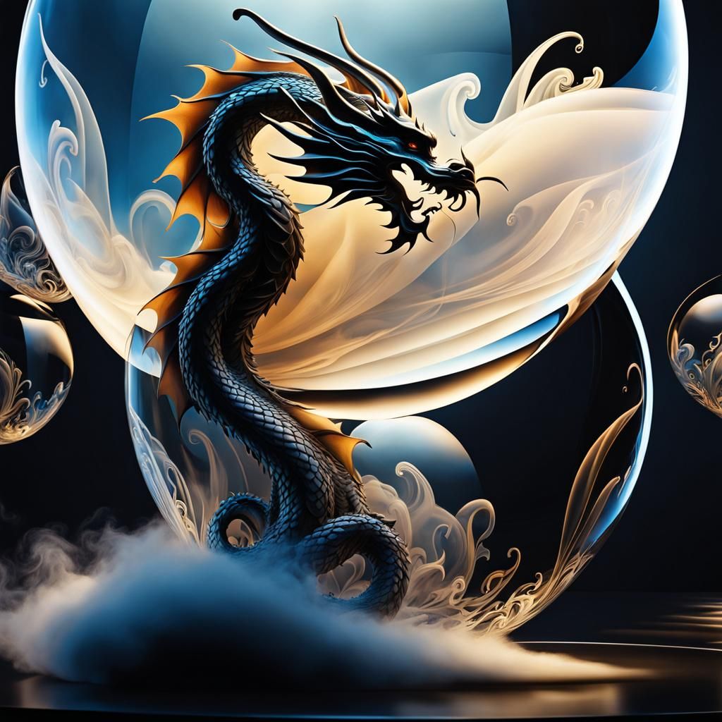 Dragon Smoke Sculpture in Glass Sphere