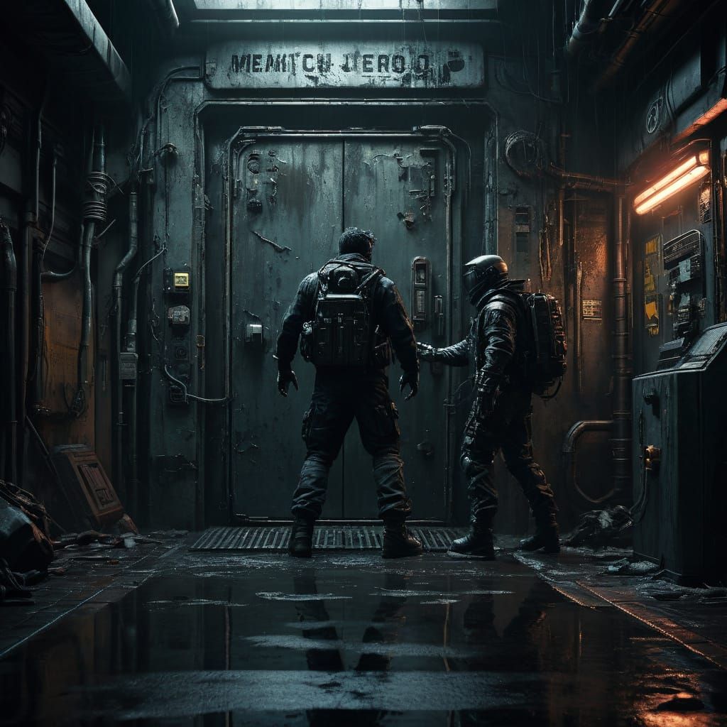 Dystopian Doorway Reveal in Cyberpunk Style