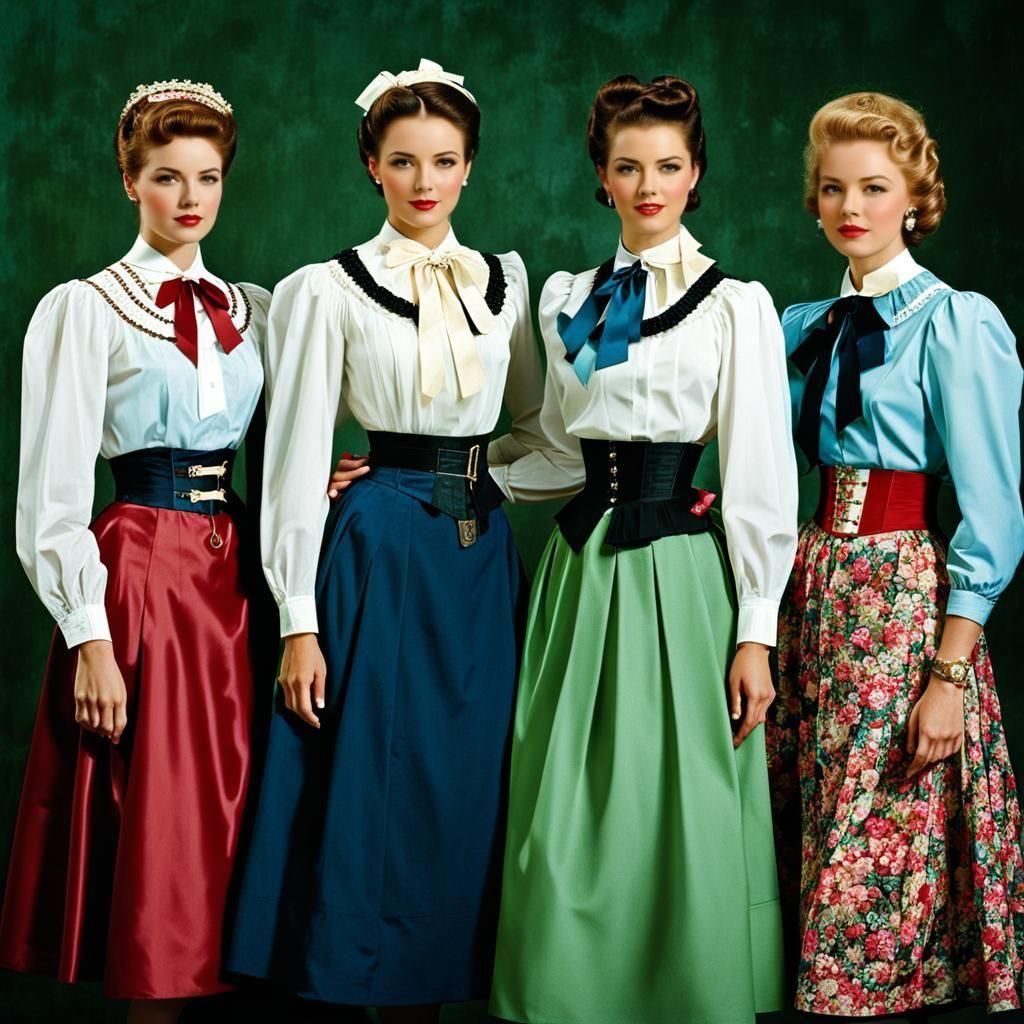 Beautiful Women in Colorful Blouses and Skirts