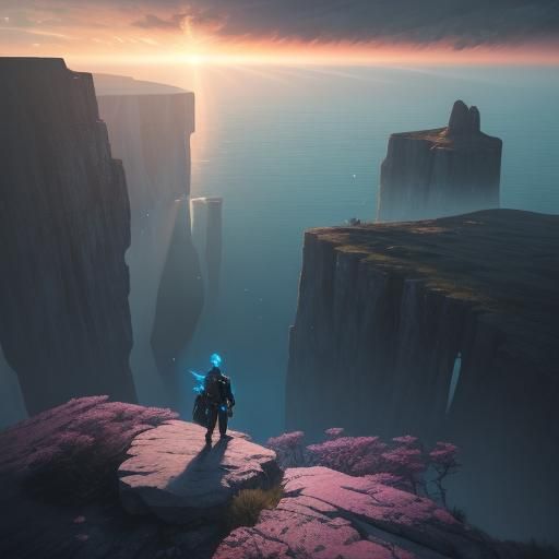 Glowing Horizon: Fantastical Art Deco Landscape