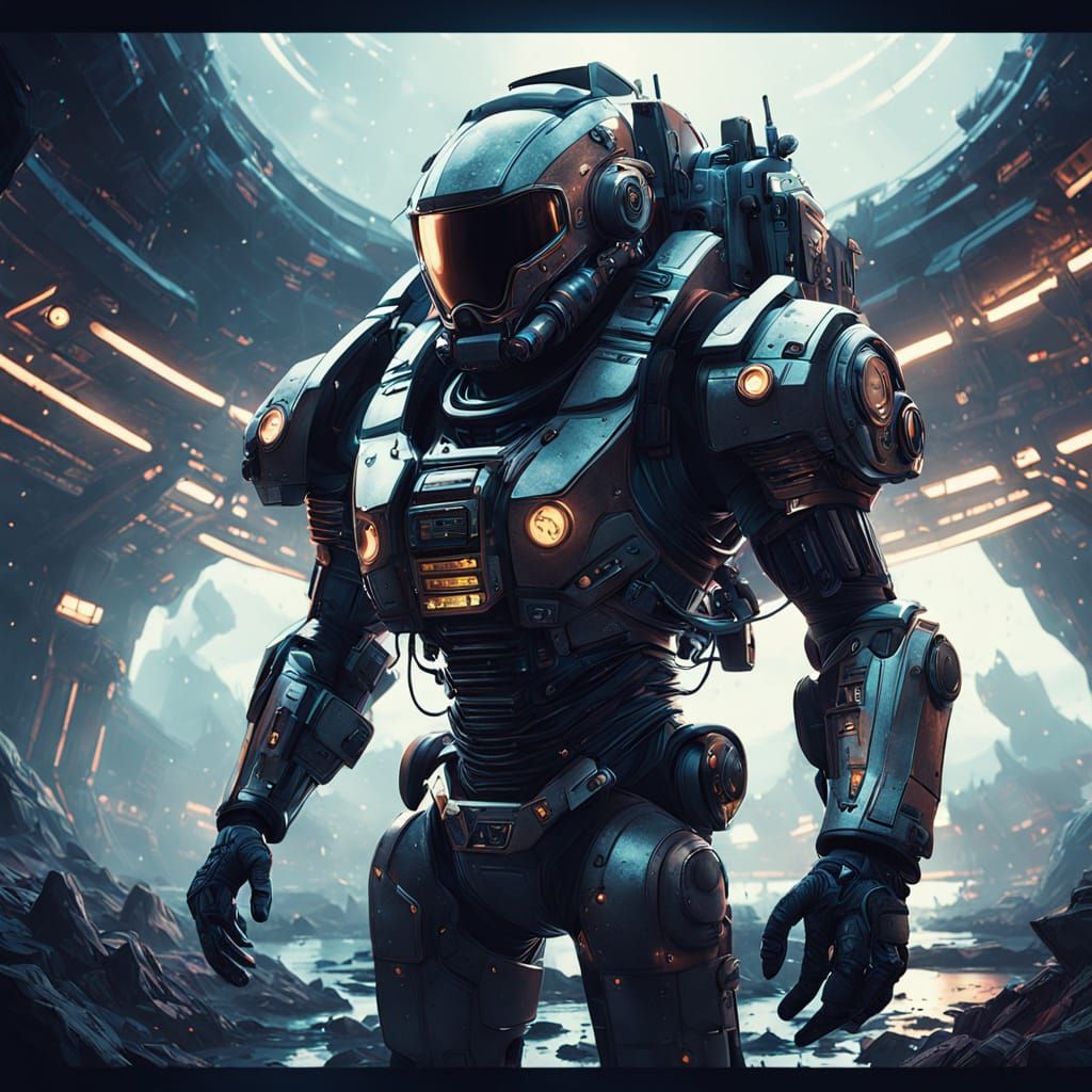 Cyberpunk Space Pilot in Starry Galaxy