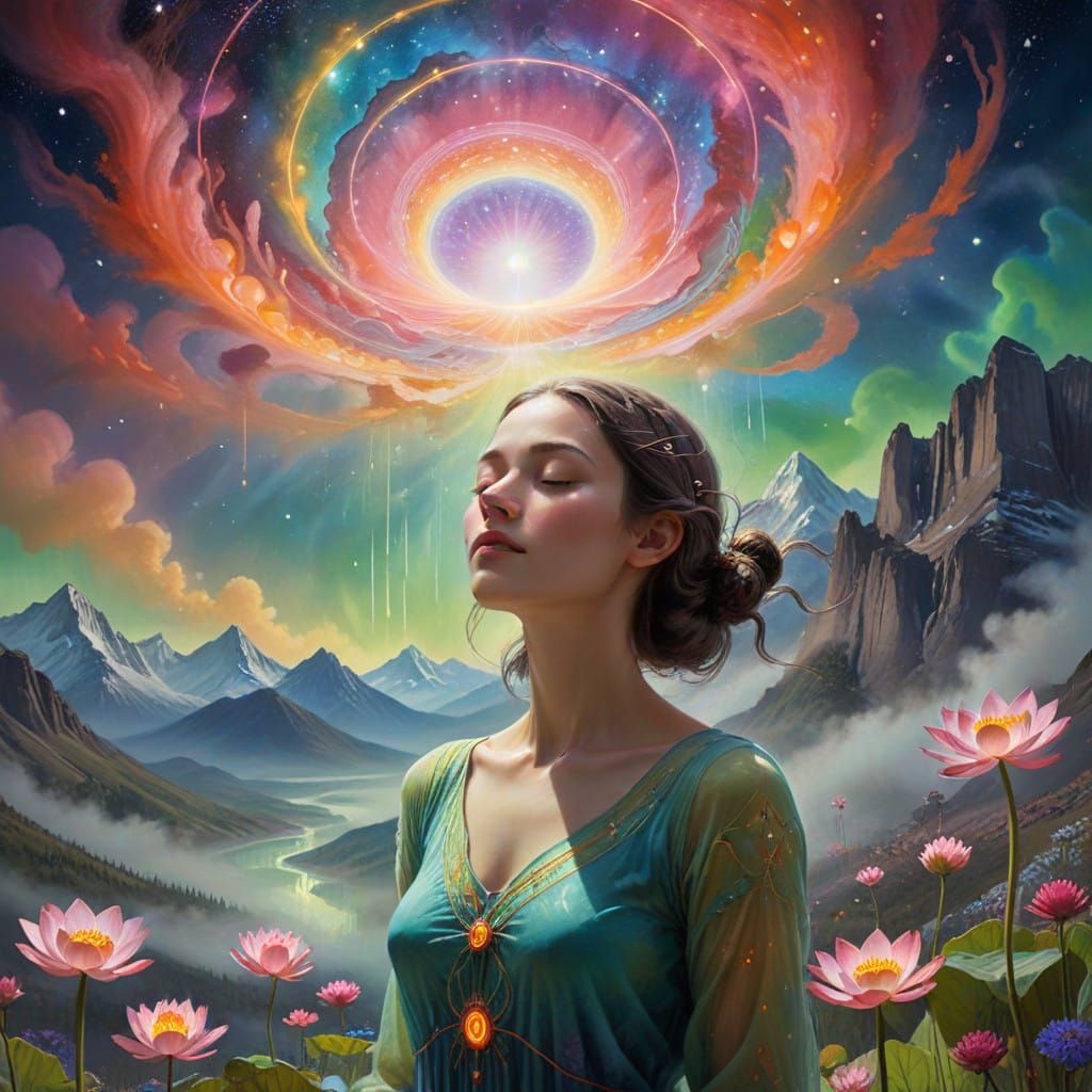 Surreal Lotus Goddess in Cosmic Bloom