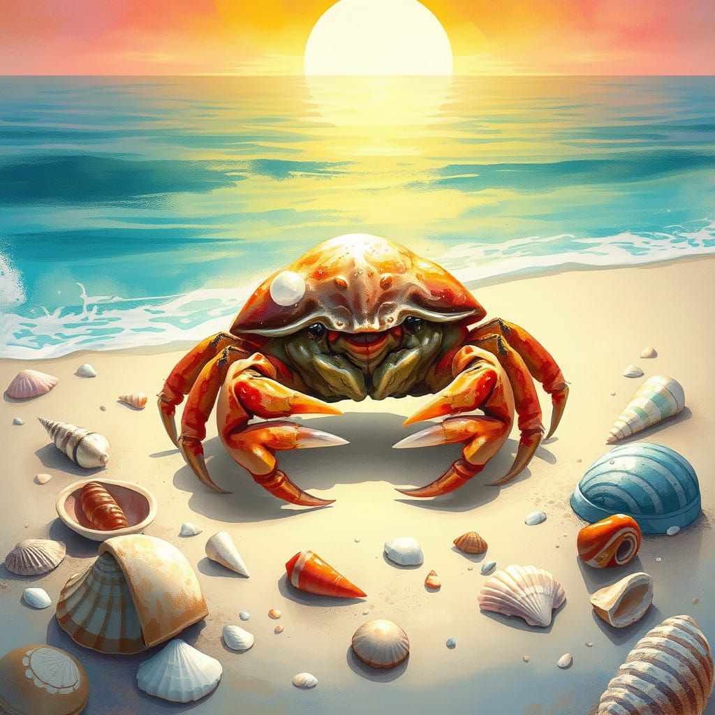 Whimsical Hermit Crab on a Dreamy Beach