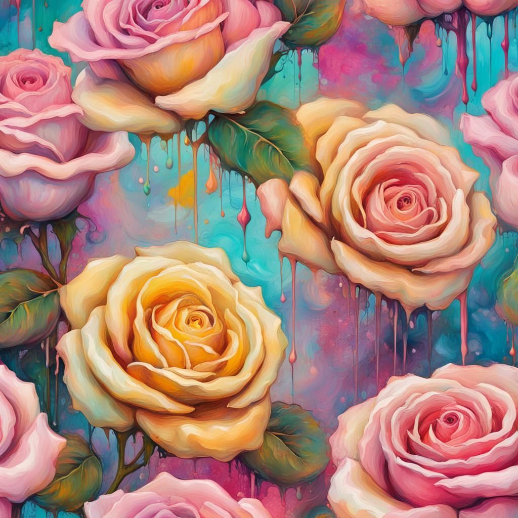 Pastel Klimt Roses Graffiti Art Texture Background