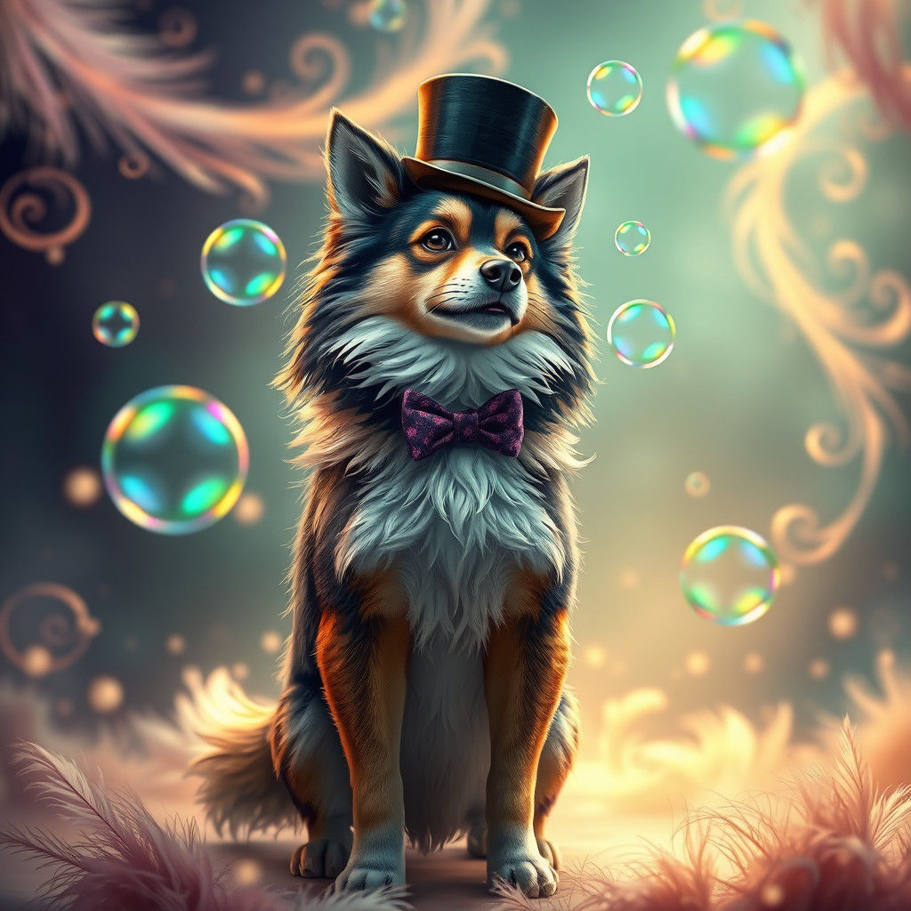 Dog in Top Hat Blowing Bubbles