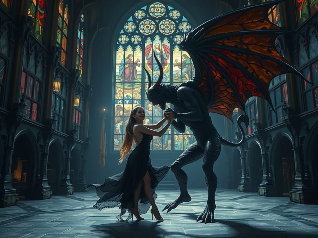 Dark Elf Dances with Demon in Gothic Hall