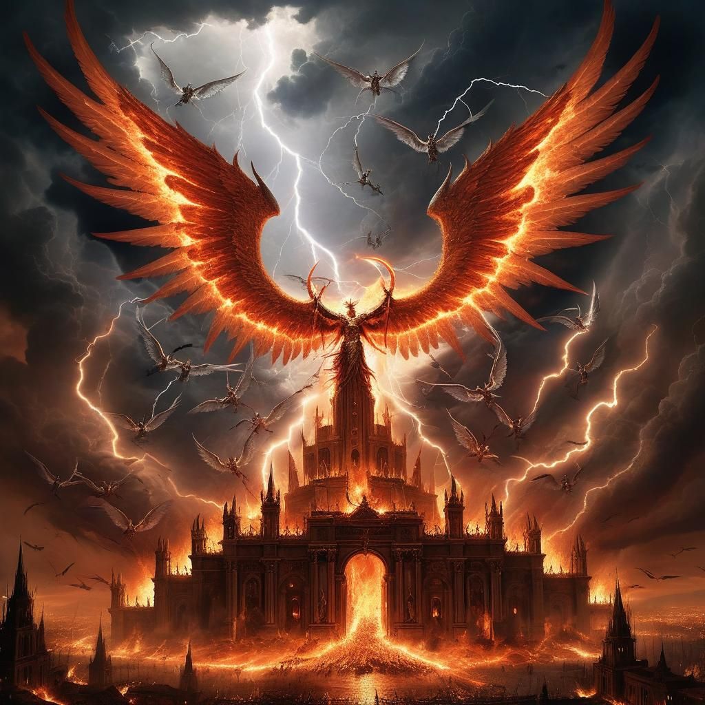 Angels and Demons Clash in Tempestuous Sky