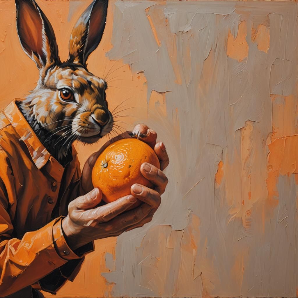 Surreal Belarusian Hand with Orange as Impasto Painting