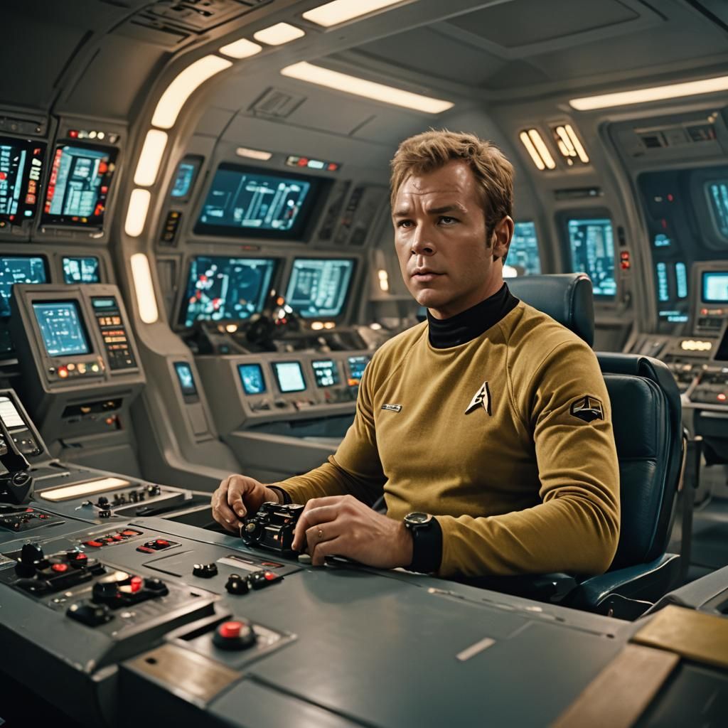 Captain Kirk on the Enterprise Bridge in Digital Art
