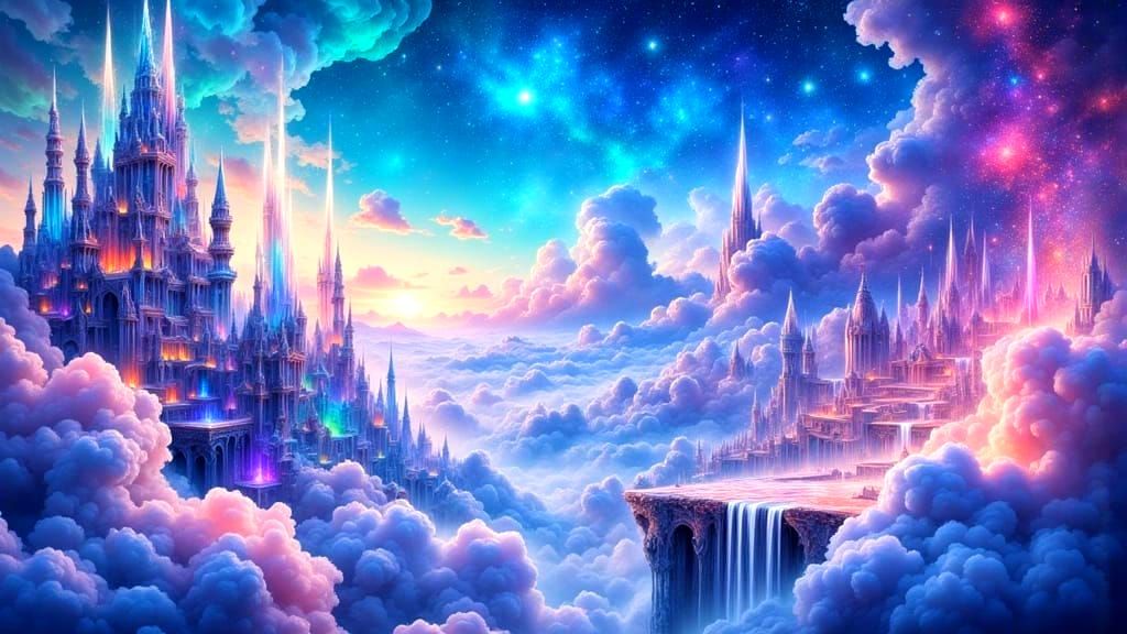 Ethereal Crystal Castle in Magical Sky Realm