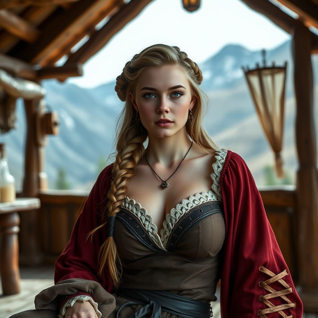 Elegant Viking Supermodel in Tavern Setting