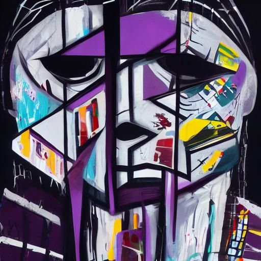 Young Man in Comedy Mask and Fedora, Neo-Cubist Portrait wit...